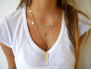 Feather-Pendant-Multilayer-Necklace-Gold