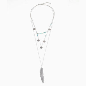 Feather-Pendant-Multilayer-Necklace-Silver