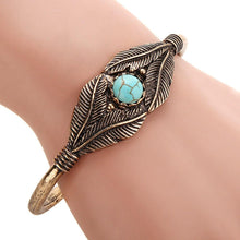Feather-Gold-Plated-Turquoise-Bracelet