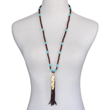 Leather-Tassel-Turquoise-Wood-Beads-Feather-Necklace