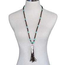 Leather-Tassel-Turquoise-Wood-Beads-Feather-Necklace