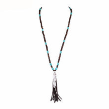 Leather-Tassel-Turquoise-Wood-Beads-Feather-Necklace