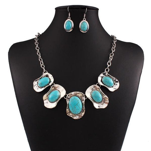 Silver-Turquoise-Plated-Necklace-Earring-Set