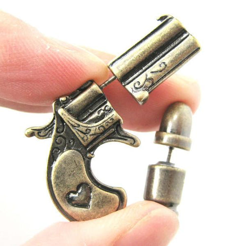 3D Revolver and Bullet Earrings