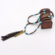 Leather-Tassel-Turquoise-Wood-Beads-Feather-Necklace