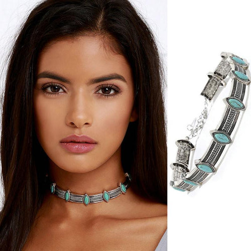 Choker-Necklace-Bohemian-Turquoise-Silver