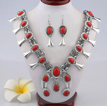 Squash-blossom-Necklace-and-Earring-Set-Coral