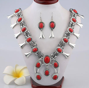 Squash-blossom-Necklace-and-Earring-Set-Coral